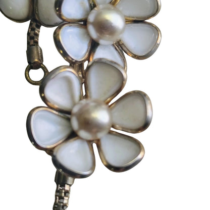 40s Crown Trifari Blossomtime Milk Glass Pearl Floral Choker Necklace [Vintage]