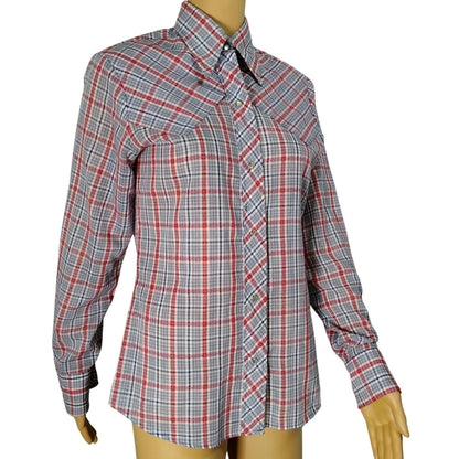 60s Blue Red Levis Western Cowgirl Button Up Shirt Pearl Snap Button Size Small [Vintage]