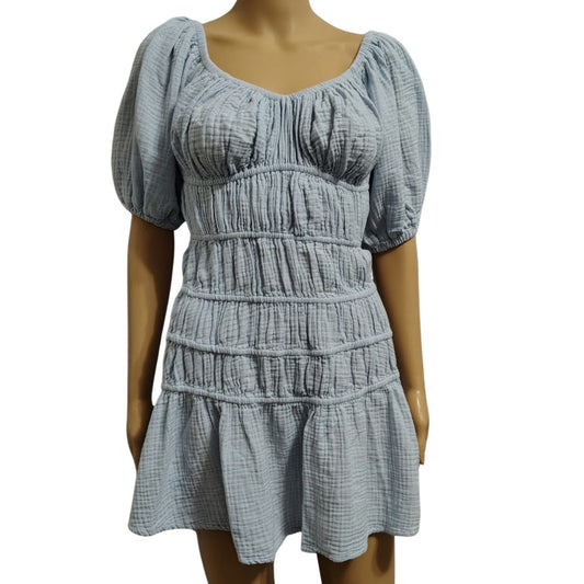 Vintage Havana Label Light Blue Fit & Flare Mini Dress Off The Shoulder Size Medium