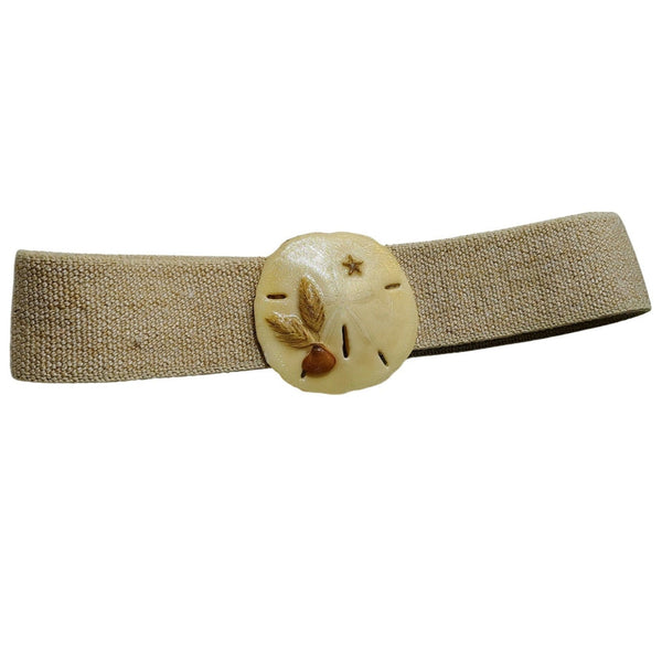 1980s Genuine Sand Dollar Elastic Waist Cinching Defining Belt Cream Medium [Vintage]