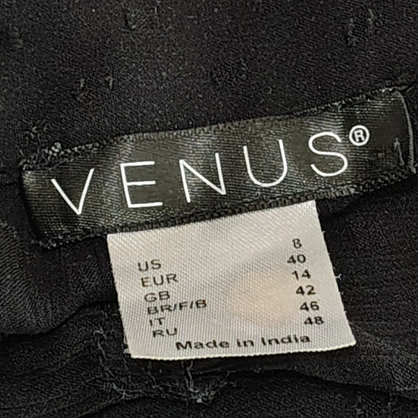 VENUS Black Sheer Polka Dots Button Up Flare Maxi Fold Down Collar Dress Size 8