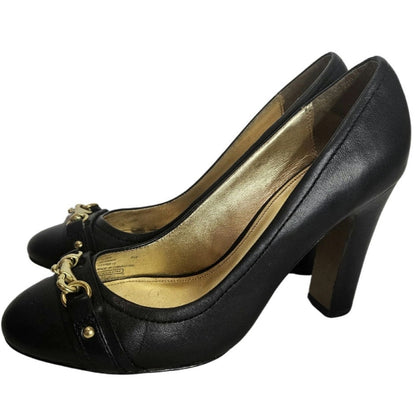 Coach Desaree Dogleash Black Leather Platforms Heels Shoes Women's Size 8.5 B