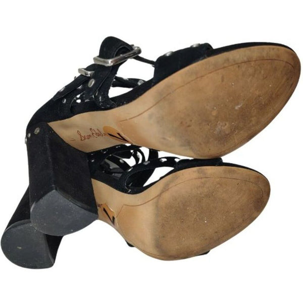 Strappy Studded Black Suede Leather Sam Edelman York Sandal High Heels Size 7