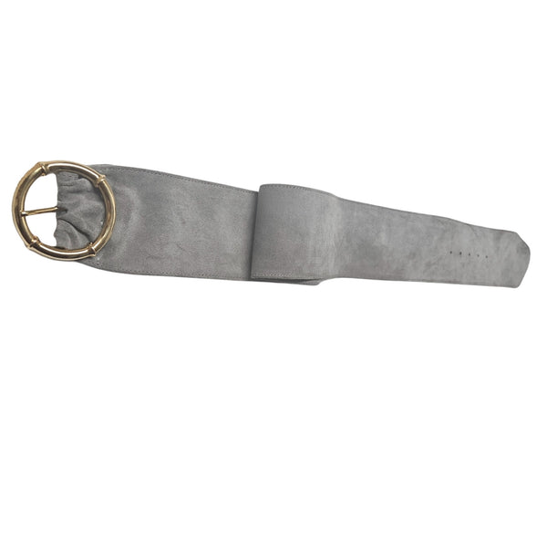 Avignon Genuine Leather Gray Suede Wide Cinching Belt Gold Pull Through Buckle [Vintage]
