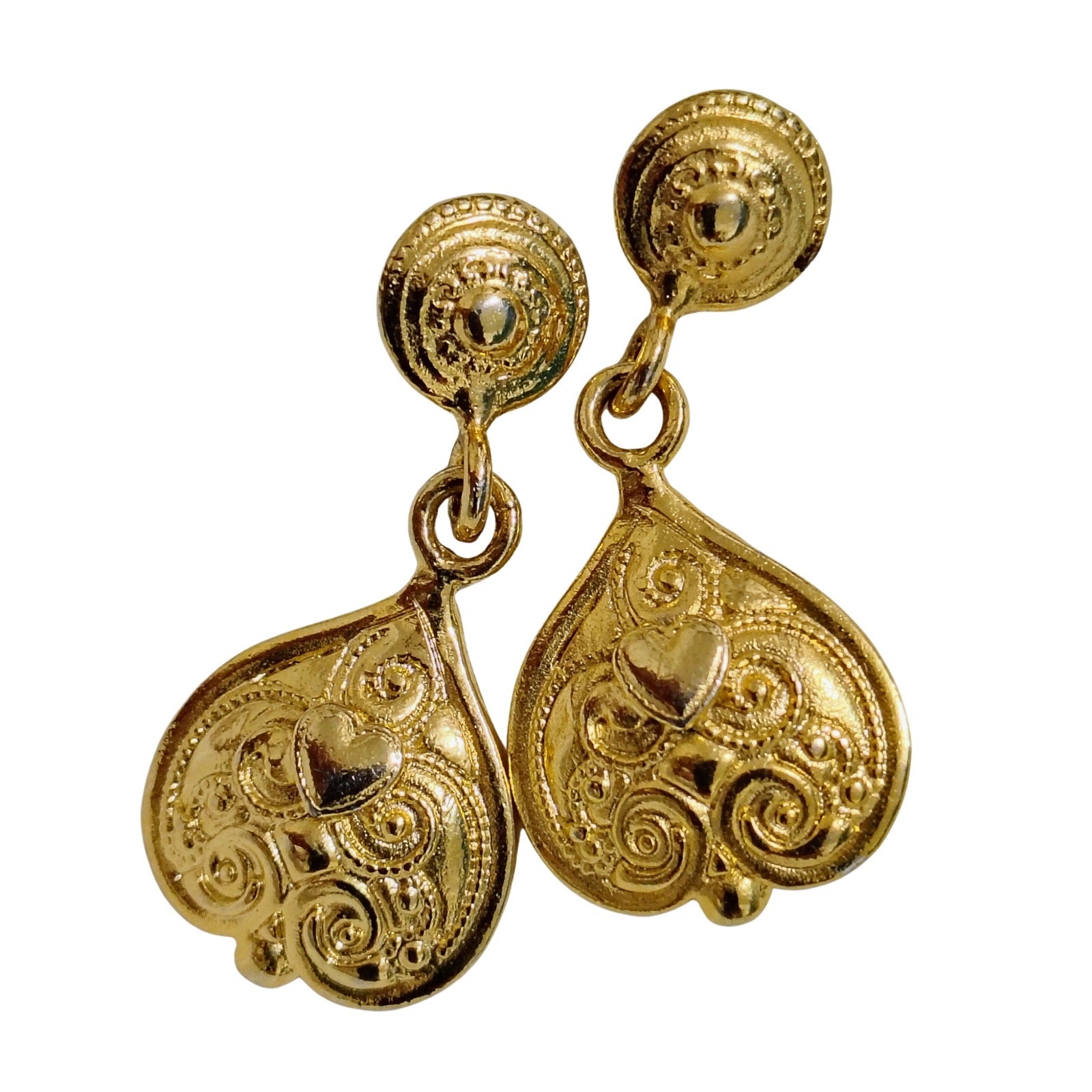 80s Bali Design Gold Tone Filigree Teardrop Pierced Earrings Deadstock [Vintage ]