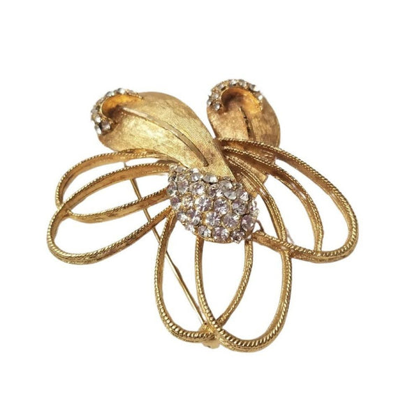 1950s BSK Vintage Mid Century Avant-garde Rhinestone Spiral Floral Brooch Pin [VINTAGE]