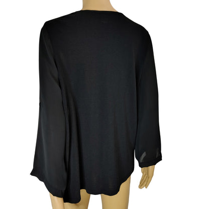 aldomartins Slightly Sheer Abstract Art Contrasted By Black Sheer Sleeves Size M