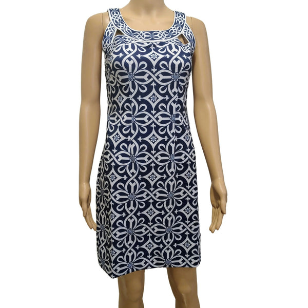 Gretchen Scott Blue White Jersey Athletic Dress Cut Out Isosceles Design Size XS