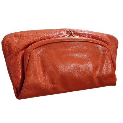 1950s Ingber Orange Genuine Leather Fold Over Clutch Handbag Gold Kiss Closure