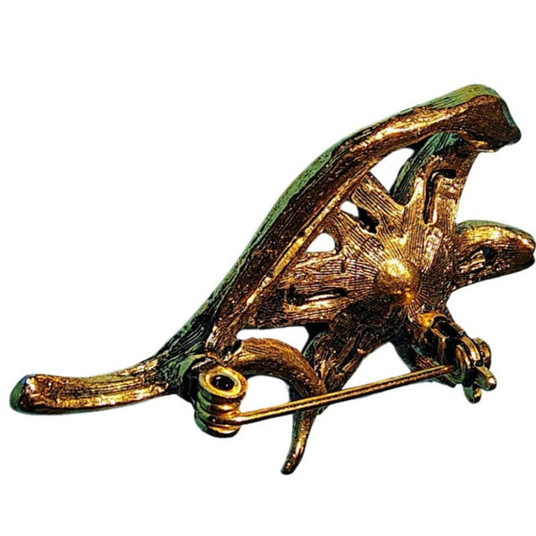 Vintage Set of Two Floral Brooch Flower Stem Pin Two Piece Set Topaz Bronze