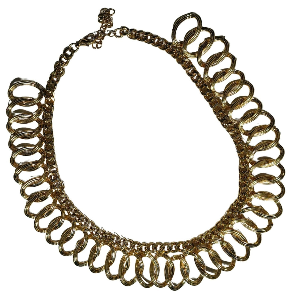 60s Textured Gold Chunky Interlocking Rings Collar Statement Necklace [Vintage]