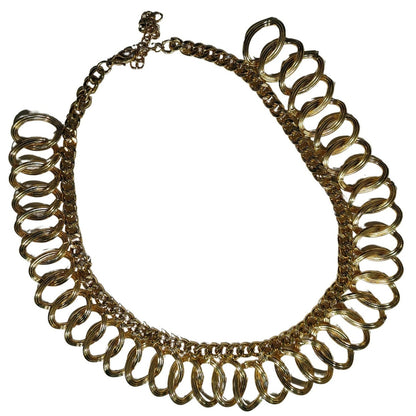 60s Textured Gold Chunky Interlocking Rings Collar Statement Necklace [Vintage]