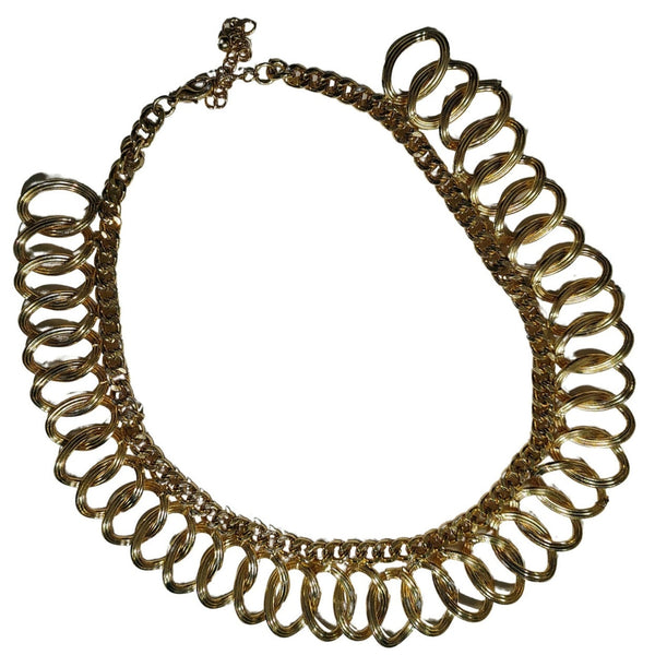 60s Textured Gold Chunky Interlocking Rings Collar Statement Necklace [Vintage]
