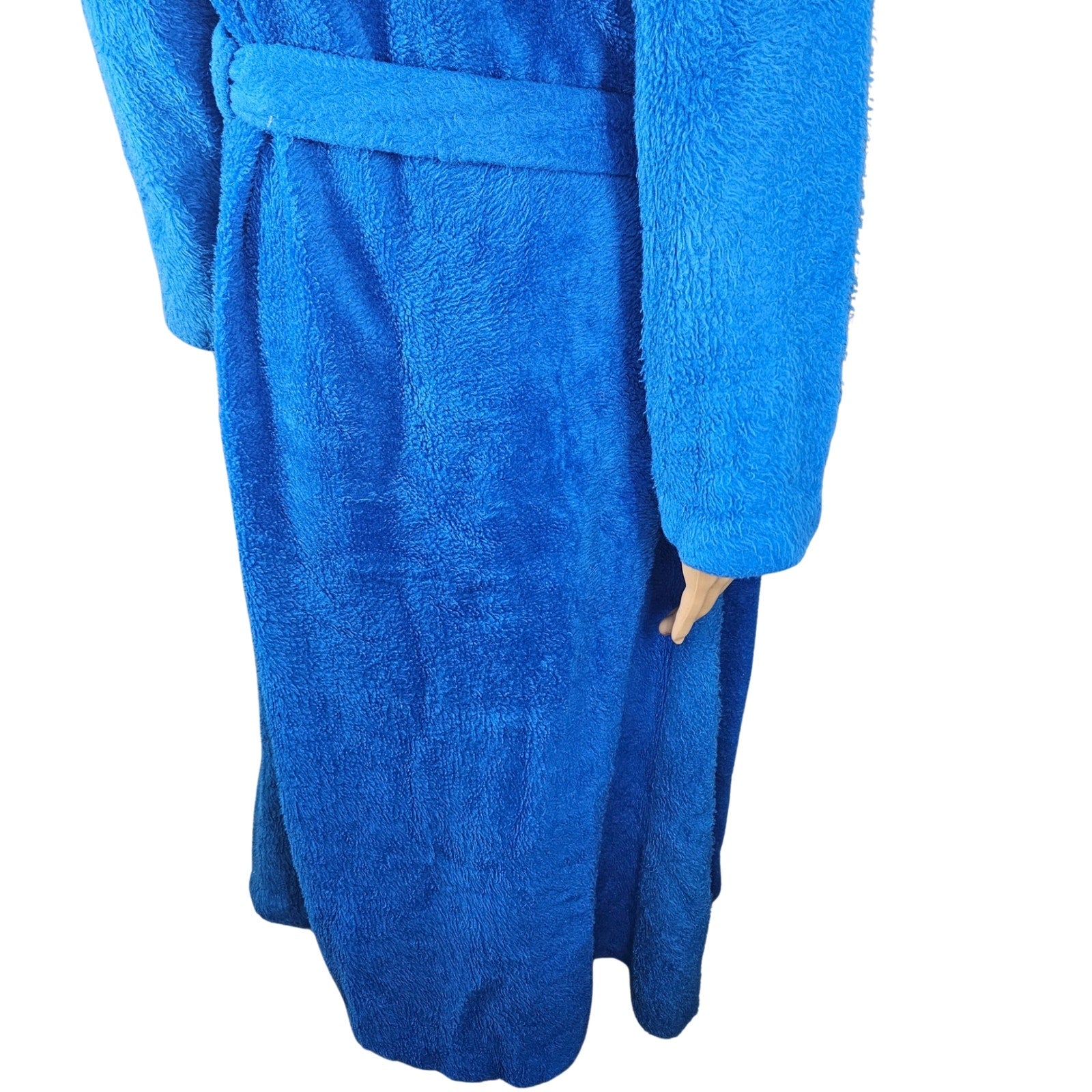 1970s Electric Blue Shaggy Full Length Robe Matching Belt Teddy Bear Fleece
