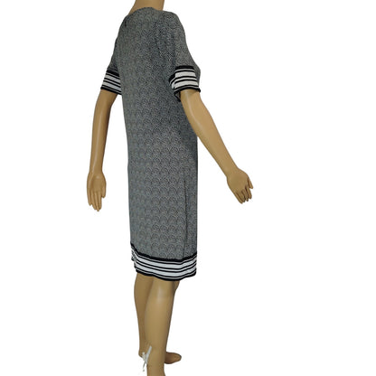 Michael Kors Short Sleeve Black White Midi Sheath Dress Stripes Size Small