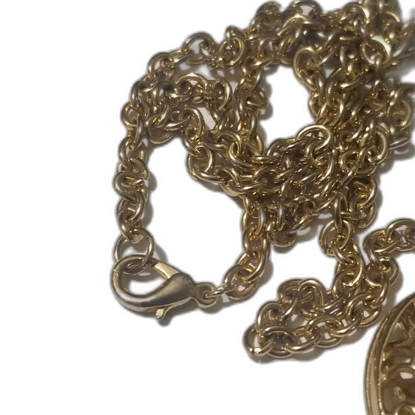Vintage Pierced Cut Out 3D Puffy Heart Pendant Chain Link Statement Necklace