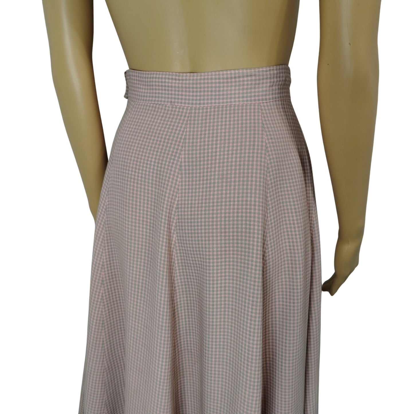 1950s Handmade Pink Gray Checkered Full Circle Midi Skirt Side Zipper Size 0 [Vintage]