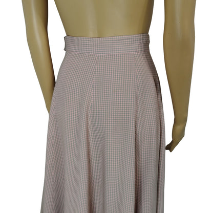 1950s Handmade Pink Gray Checkered Full Circle Midi Skirt Side Zipper Size 0 [Vintage]
