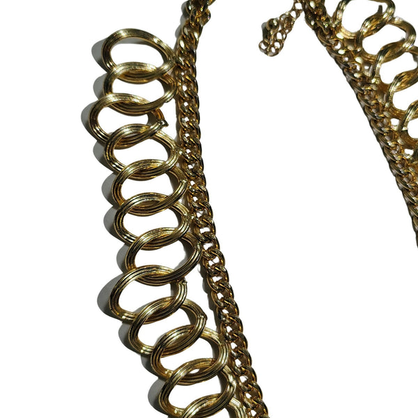 60s Textured Gold Chunky Interlocking Rings Collar Statement Necklace [Vintage]