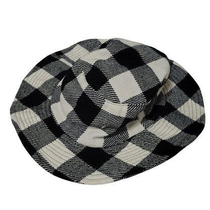 1980s Vintage Black White Plaid Floppy Bucket Hat Wide Brim Size Small