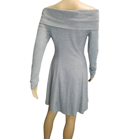 ALYA Fit & Flare Gray Knit Long Sleeve Off Shoulder Dress Size Medium