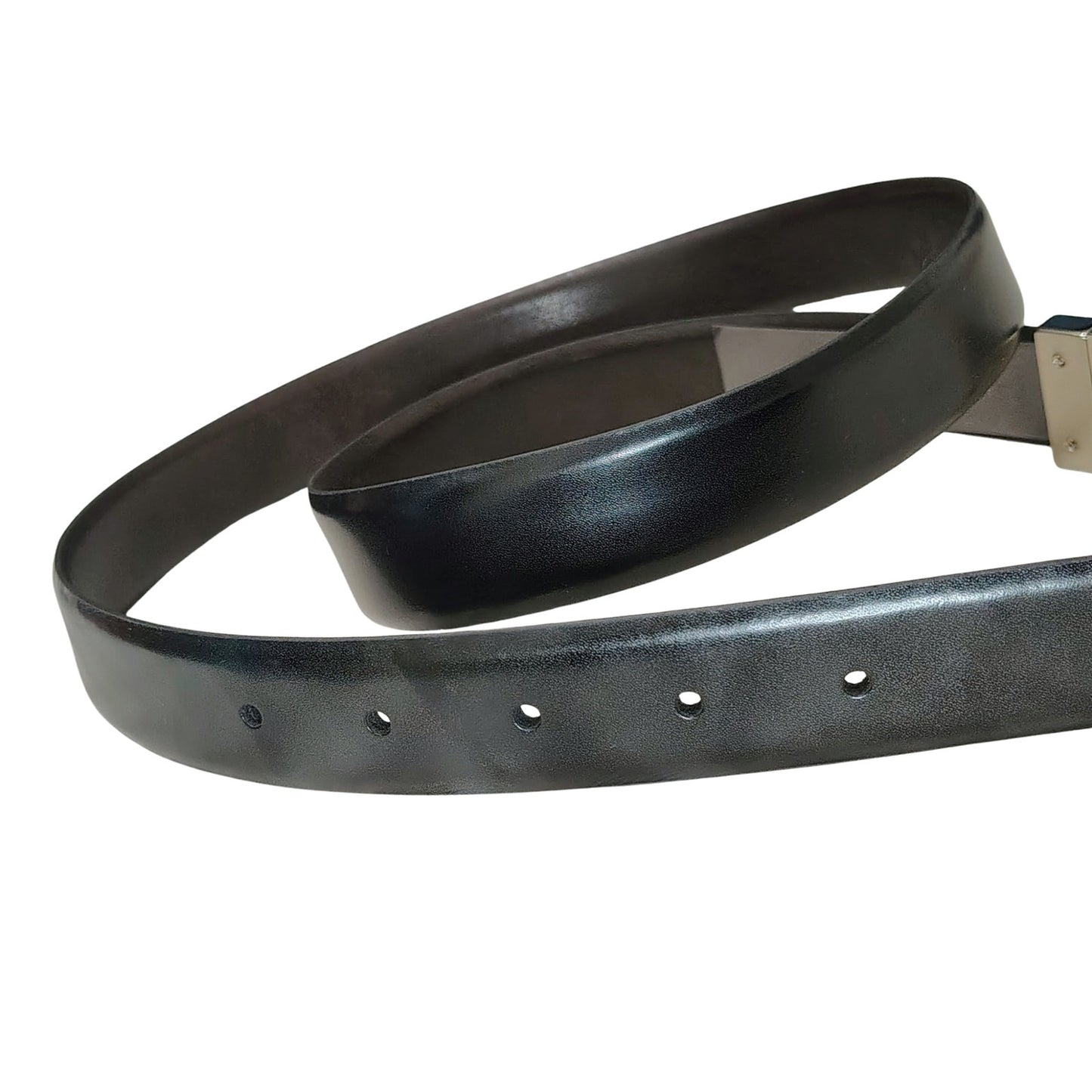 Leather Black Reversible Belt Brown Black Square Silver Buckle Size Large