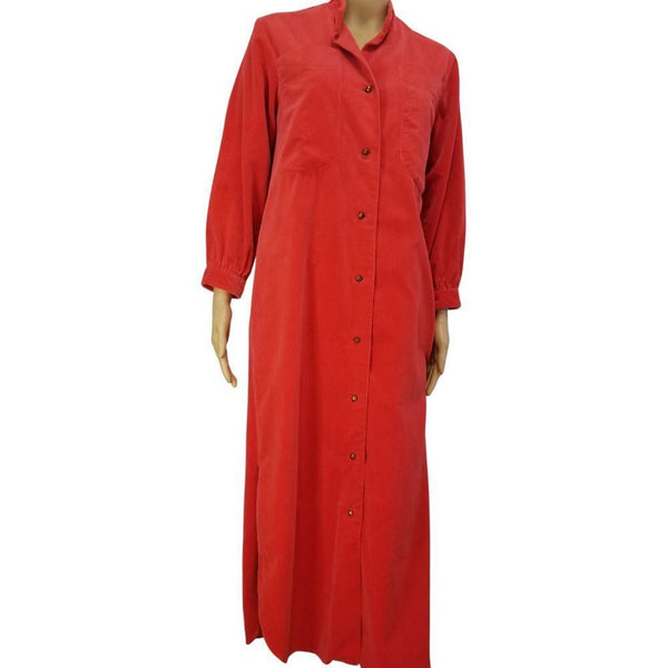 VINTAGE VELVET Boho Long Red Jacket Floor Length Side Slits Gold Button Size Small  [Vintage]
