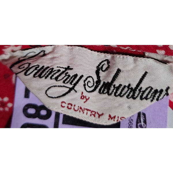 50s Red Cropped Bandana Kerchief Button Up Knot Tie Shirt Top Size 10 Juniors