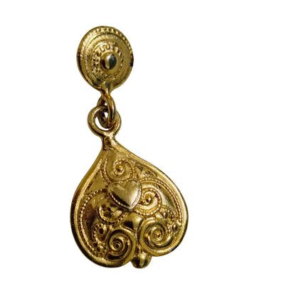 80s Bali Design Gold Tone Filigree Teardrop Pierced Earrings Deadstock [Vintage ]