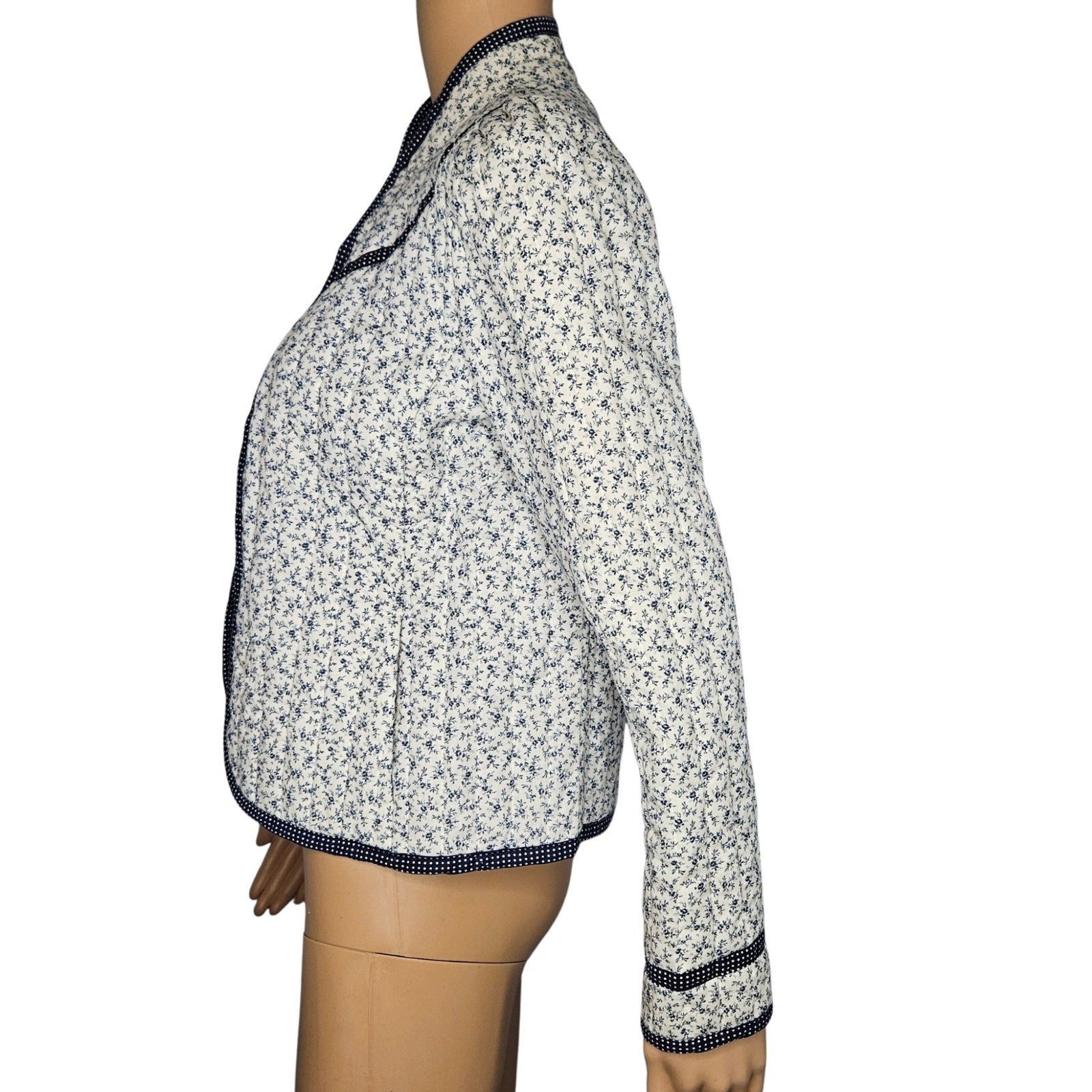 1970s Jessicas Gunnies Blue White Floral Quilted Blazer San Francisco Size Small