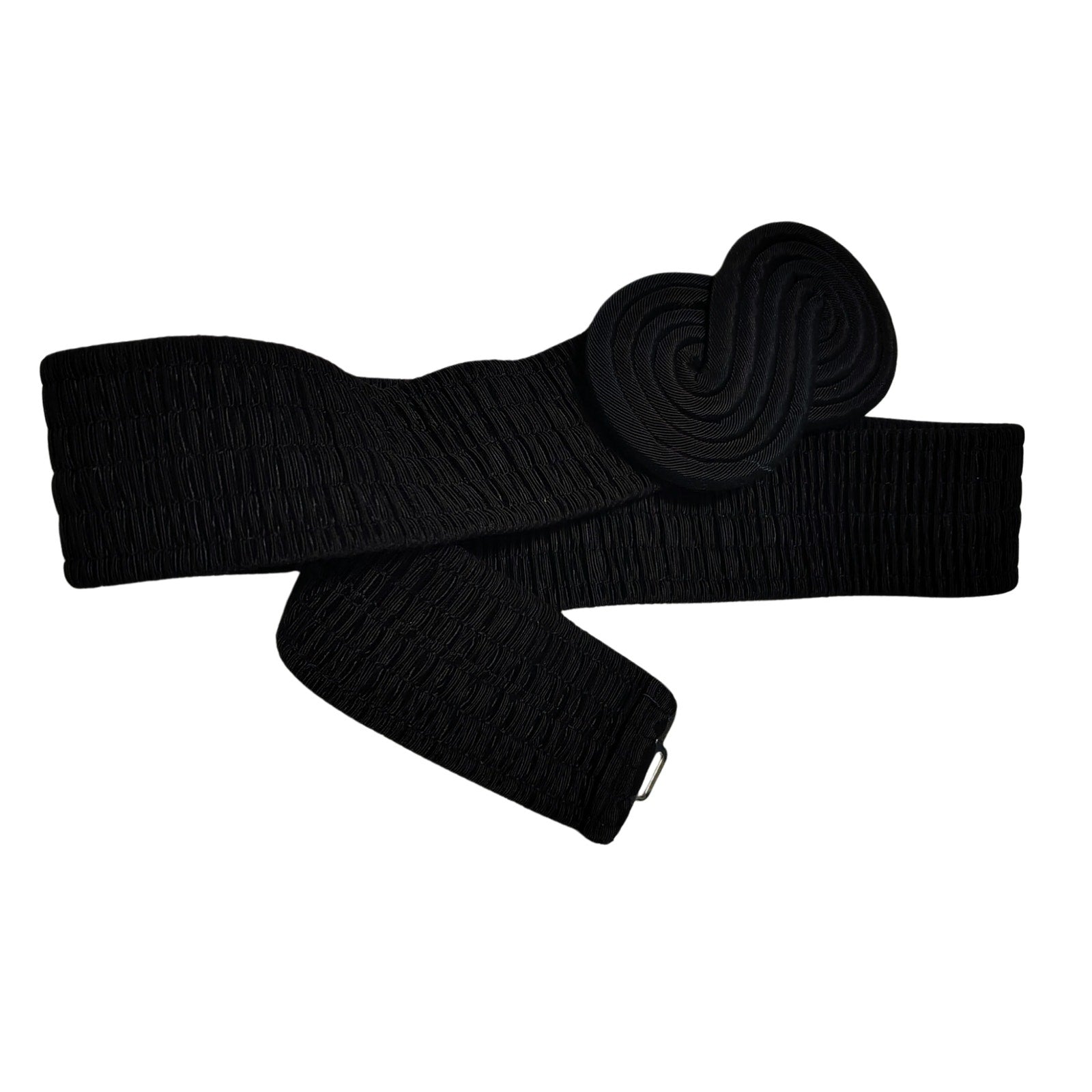 1980s Black Fabric Unity Belt Buckle Elastic Stretchy Belt 36 Inches [Vintage]