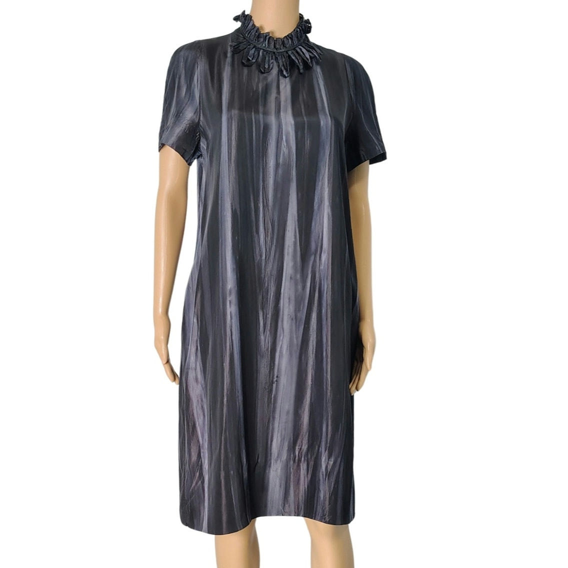 Silk Black Gray Marni Midi High Neck A Line Sheath Dress Lined Size 8 US 44 IT