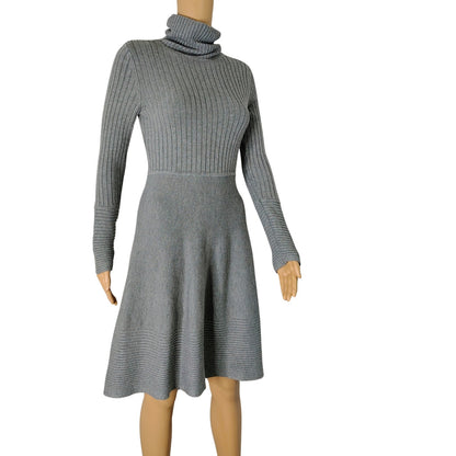 Gray Eliza J Fit & Flare Knit Turtleneck Long Sleeve Midi Dress Size Small