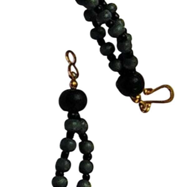 Vintage Blue Black Inlay Shell Beaded Lacquered Necklace Adjustable Chain Link