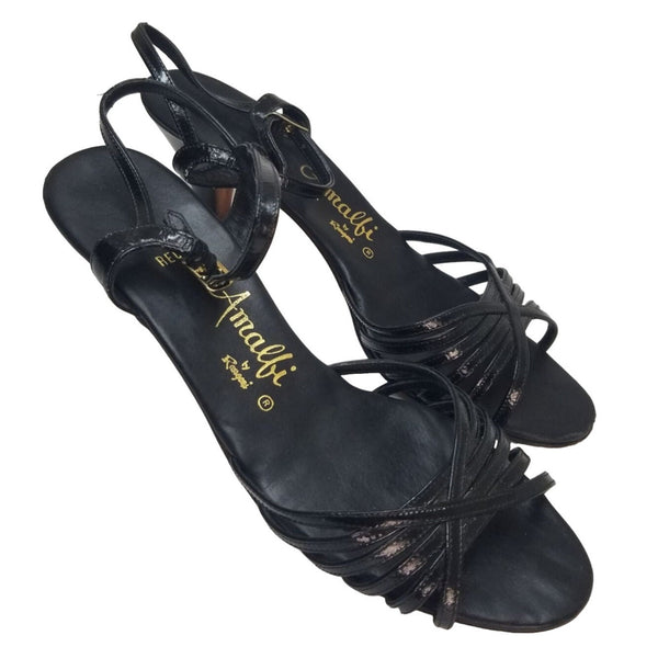 1960s Strappy Leather Bottom Open Toe High Heels Made in Italy Size 7 [VINTAGE]