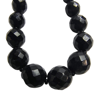 Black Beveled Glass Beaded Vintage Single Strand Necklace Spring Clasp Closurep