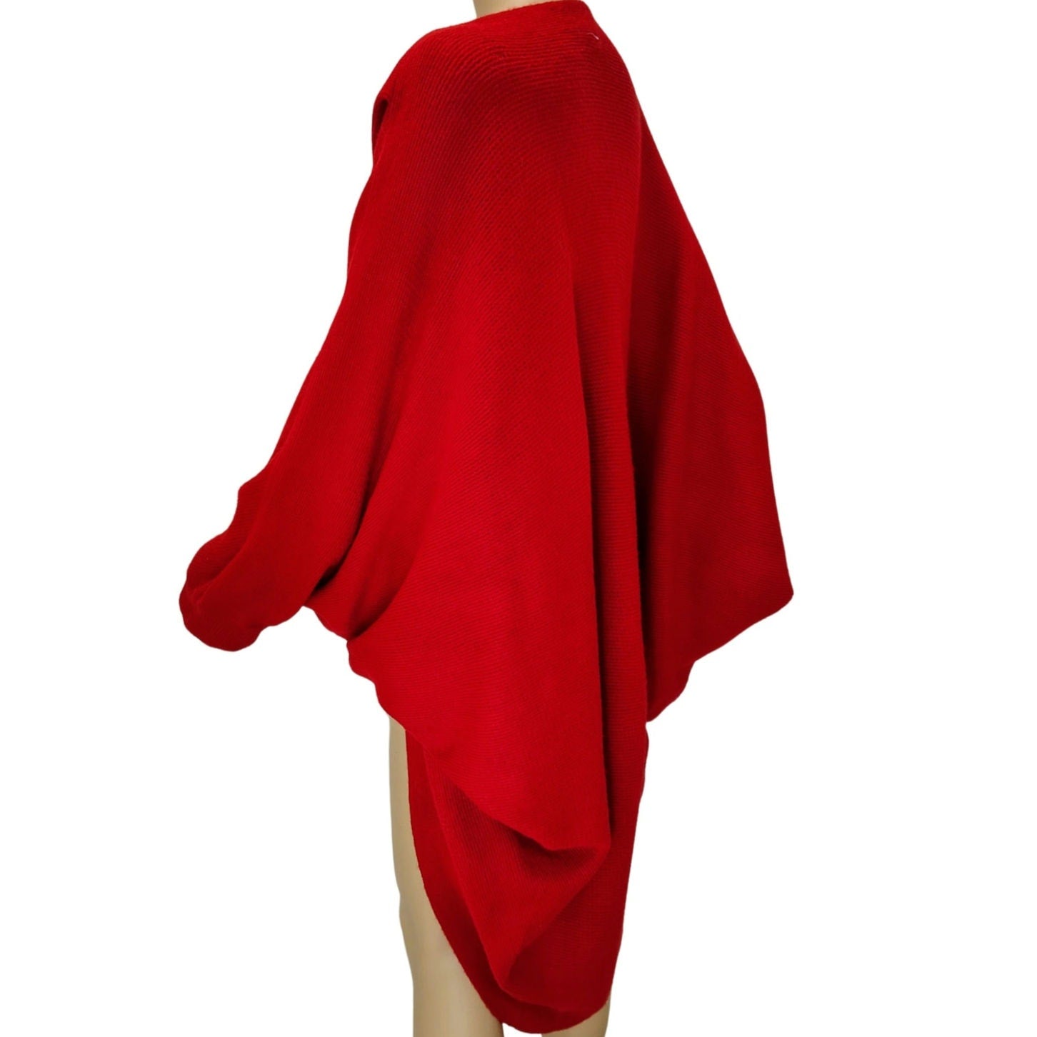 1980s Red Knit Cardigan Open Front Pleated Shoulder Round Hem Sweater One Size [Vitnage]