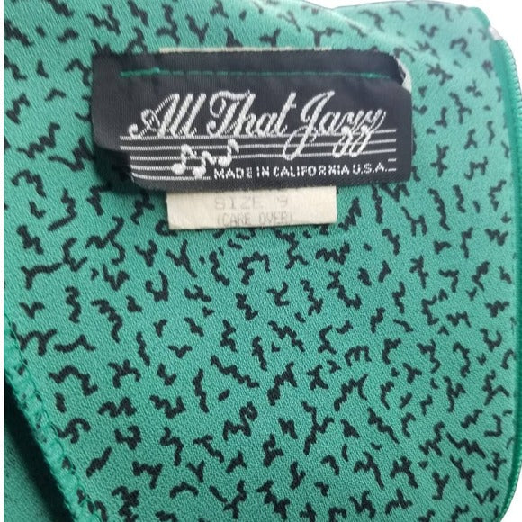 1980s Green Black Midi Peplum Dress Shoulder Pads  Short Sleeve Size 9 [vintage]