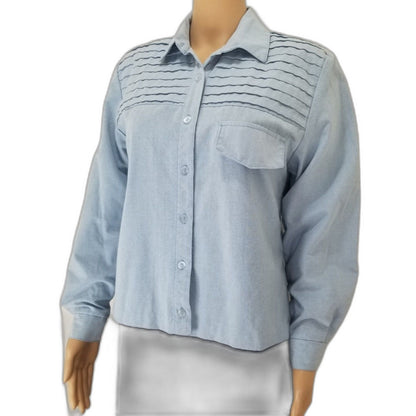 80s Vintage Tapestry Button Up Cowboy Western Style Blue Collar Shirt Size Small