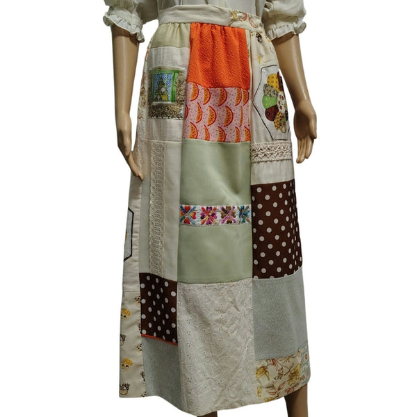 1960s Patchwork Boho Maxi Skirt Prairie Lined Size XS [Vintage]