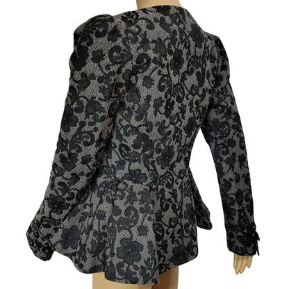 Betsey Johnson Floral Jacket Brocade Runway Peplum Ribbon Fit Flare Size 6