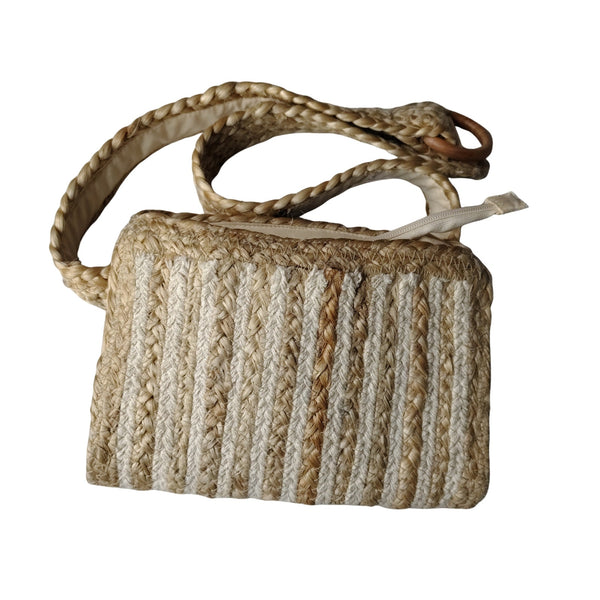 Convertible Belt Bag Fanny Pack Light Brown Cotton Jute Blend Zipper Pouch