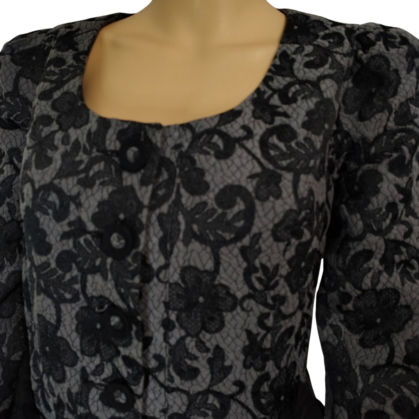 Betsey Johnson Floral Jacket Brocade Runway Peplum Ribbon Fit Flare Size 6