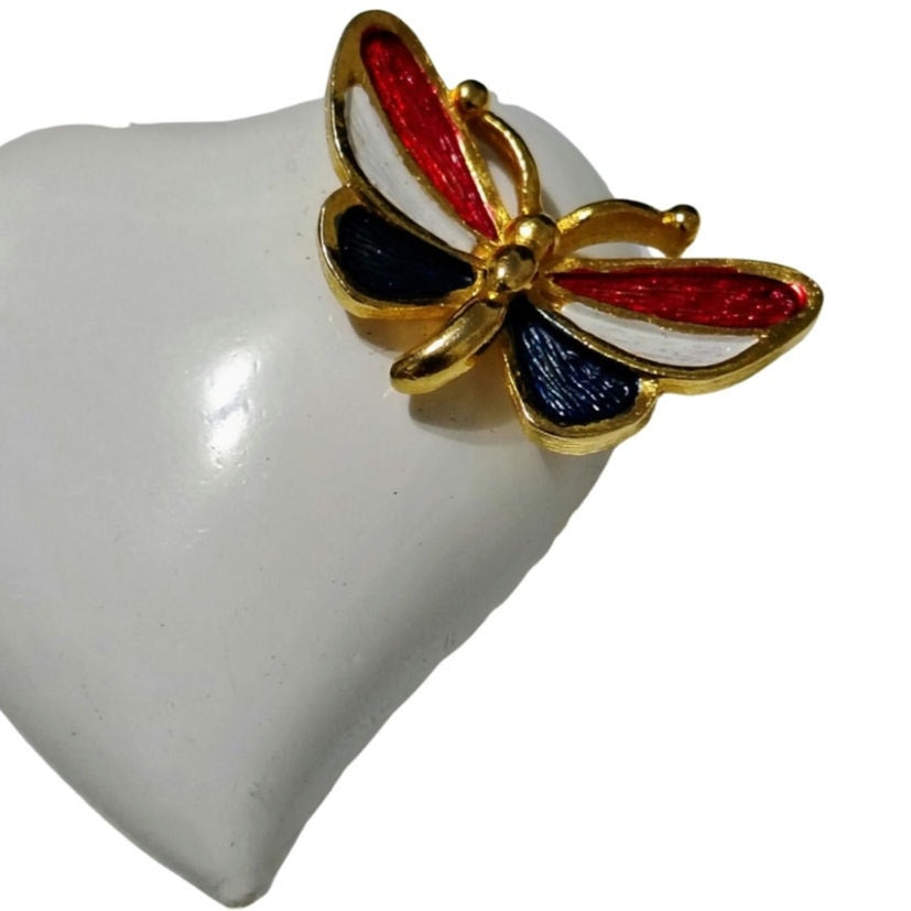 1970s Lisa Heart Brooch Removable Butterfly Lapel Pin Metal Alloy Enamel [Vintage]