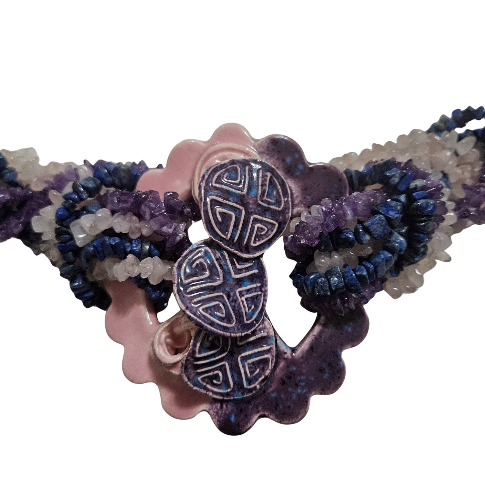 Purple Amethyst Lapis Lazuli Rose Quartz Belt Pottery Belt Buckle [Vintage]