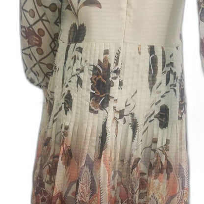 Desigual by Christian Lacroix Brown Pleated Floral Midi Long Sleeve Dress Size 8
