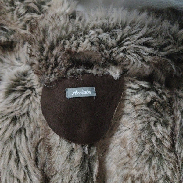 Faux Fur Mocha Brown Vegan Leather Lined Patchwork Studded Vest Size Large