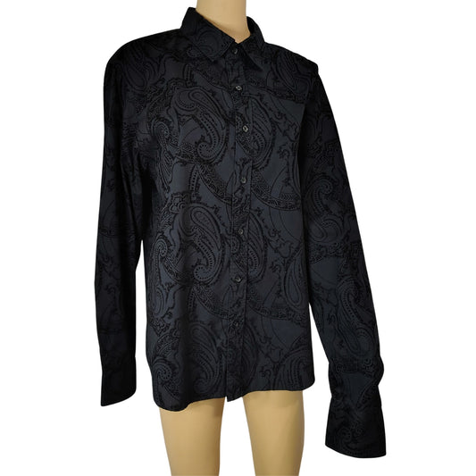 Vintage Red Black Velvet on Black Paisley Long Sleeve Button Up New Tags Size XL