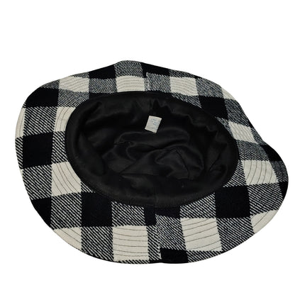 1980s Vintage Black White Plaid Floppy Bucket Hat Wide Brim Size Small