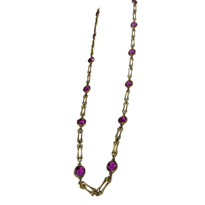 MCM Gold Purple Glass Beads Gold Links Opera Length Costume Jewelry Necklace